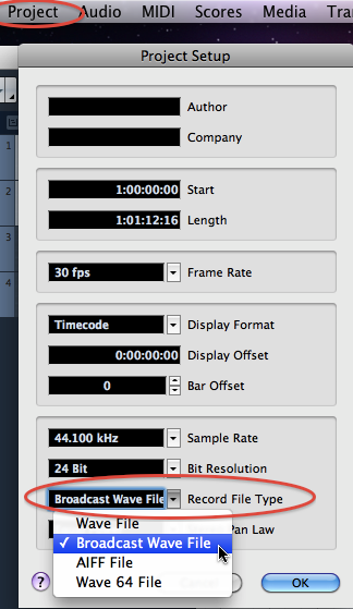 Cubase Project setup